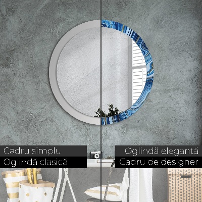 Round decorative wall mirror Blue marbling