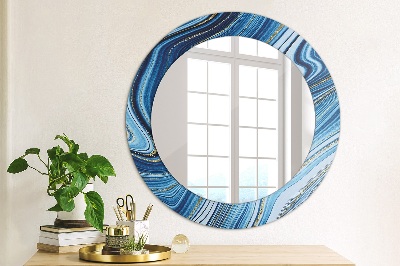 Round decorative wall mirror Blue marbling