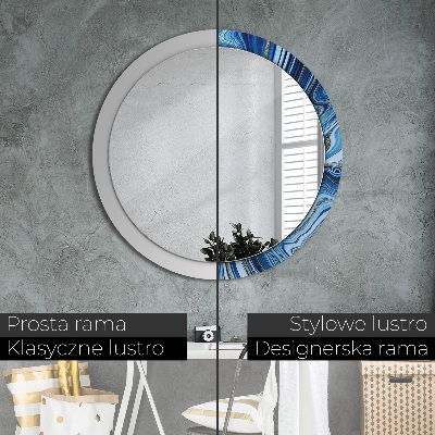 Round decorative wall mirror Blue marbling