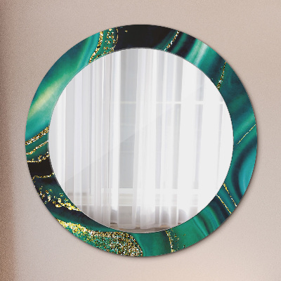 Round decorative wall mirror Emerald green marble