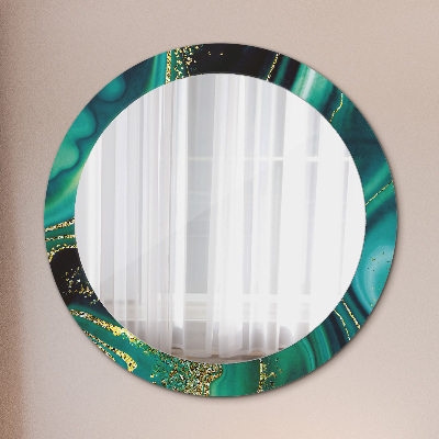 Round decorative wall mirror Emerald green marble