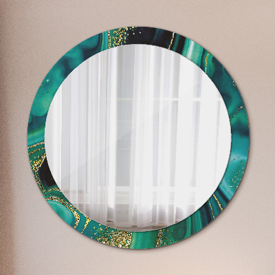 Round decorative wall mirror Emerald green marble