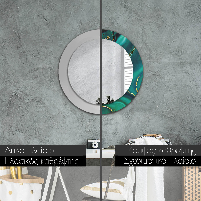 Round decorative wall mirror Emerald green marble