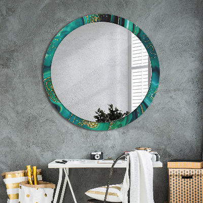 Round decorative wall mirror Emerald green marble