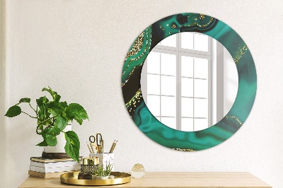 Round decorative wall mirror Emerald green marble