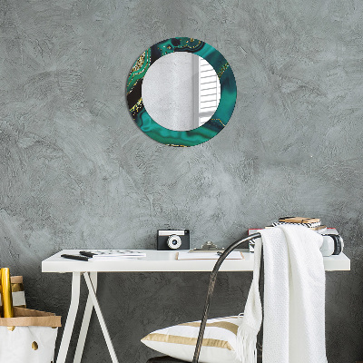 Round decorative wall mirror Emerald green marble