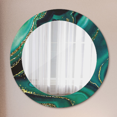 Round decorative wall mirror Emerald green marble