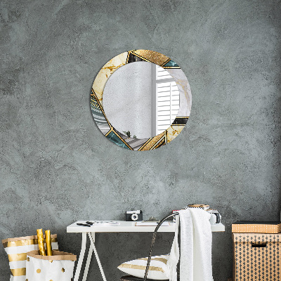 Round decorative wall mirror Marble agate and gold