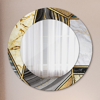 Round decorative wall mirror Marble agate and gold