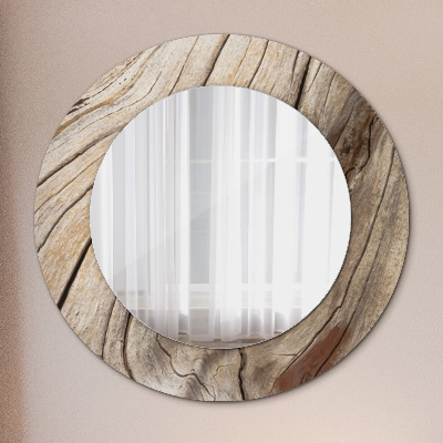 Round decorative wall mirror Cracked wood