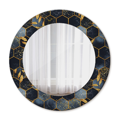 Round mirror printed frame Marble hexagon