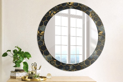 Round mirror printed frame Marble hexagon