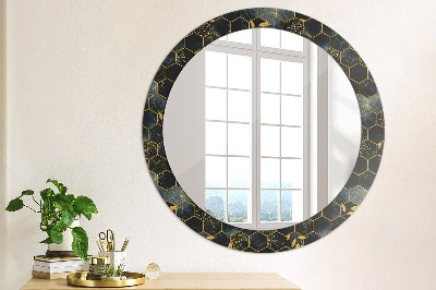 Round mirror printed frame Marble hexagon