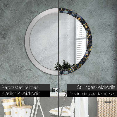 Round mirror printed frame Marble hexagon