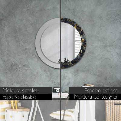 Round mirror printed frame Marble hexagon