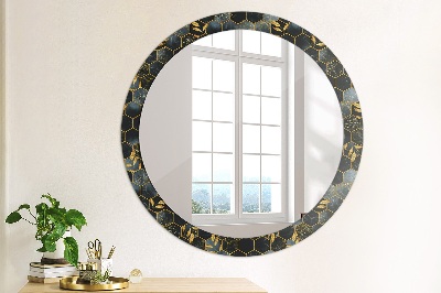 Round mirror printed frame Marble hexagon