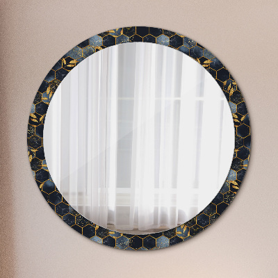 Round mirror printed frame Marble hexagon