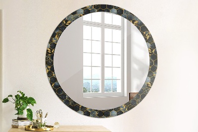 Round mirror printed frame Marble hexagon