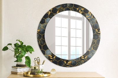 Round mirror printed frame Marble hexagon