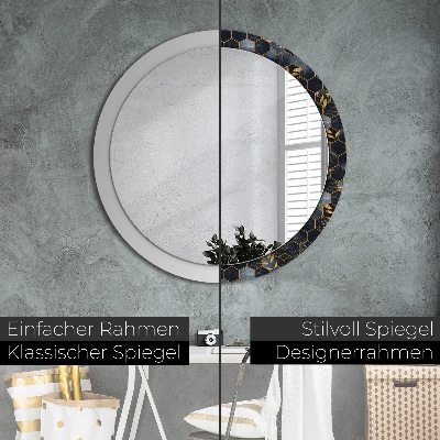 Round mirror printed frame Marble hexagon