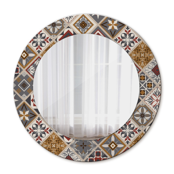 Round mirror printed frame Turkish pattern