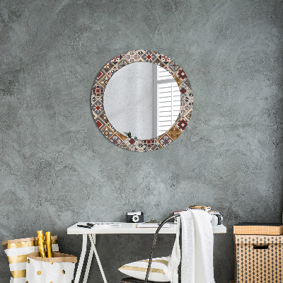 Round mirror printed frame Turkish pattern