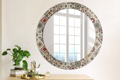 Round mirror printed frame Turkish pattern