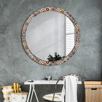 Round mirror printed frame Turkish pattern