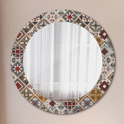 Round mirror printed frame Turkish pattern