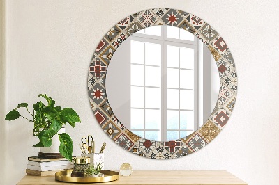 Round mirror printed frame Turkish pattern