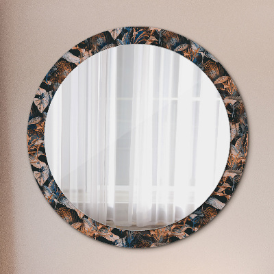 Round decorative wall mirror Dark tropical leaves