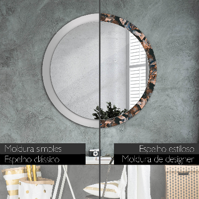 Round decorative wall mirror Dark tropical leaves