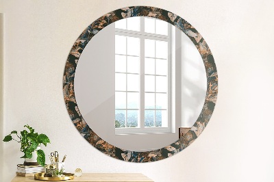 Round decorative wall mirror Dark tropical leaves