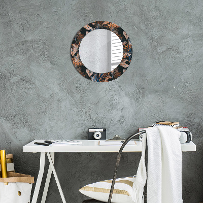 Round decorative wall mirror Dark tropical leaves