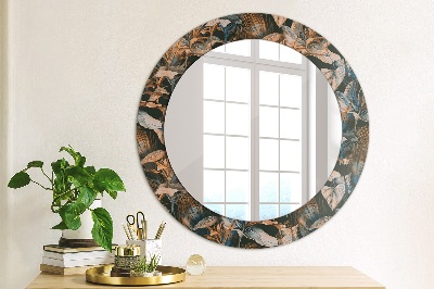 Round decorative wall mirror Dark tropical leaves