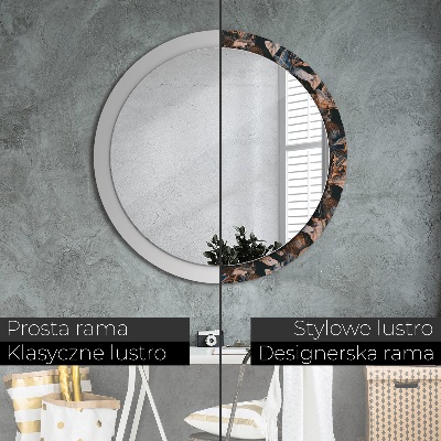 Round decorative wall mirror Dark tropical leaves