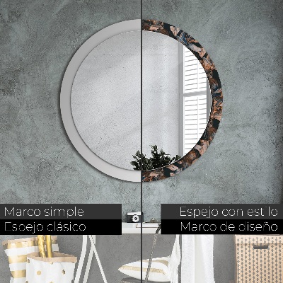 Round decorative wall mirror Dark tropical leaves