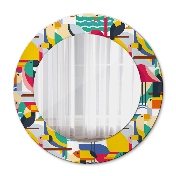 Round decorative wall mirror Geometric tropical birds