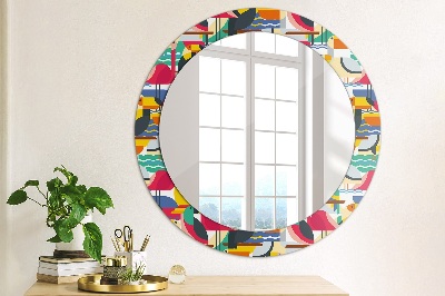 Round decorative wall mirror Geometric tropical birds