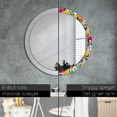 Round decorative wall mirror Geometric tropical birds