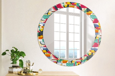 Round decorative wall mirror Geometric tropical birds