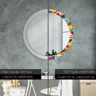 Round decorative wall mirror Geometric tropical birds