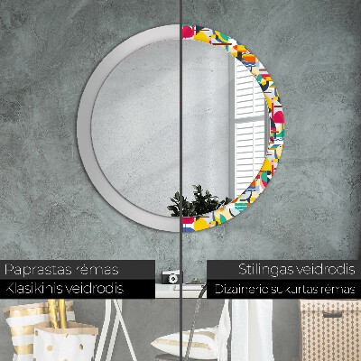 Round decorative wall mirror Geometric tropical birds