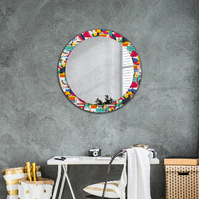 Round decorative wall mirror Geometric tropical birds