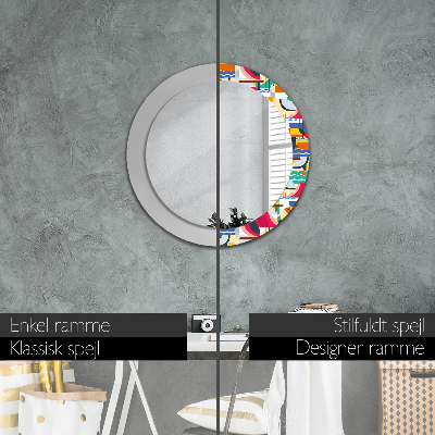 Round decorative wall mirror Geometric tropical birds