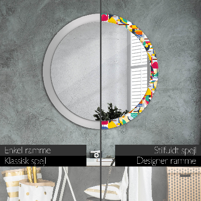 Round decorative wall mirror Geometric tropical birds