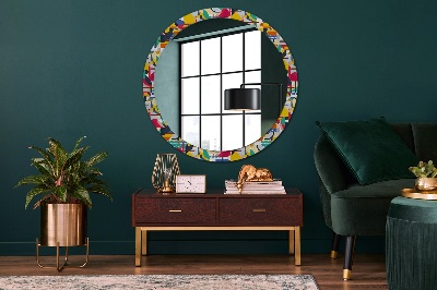 Round decorative wall mirror Geometric tropical birds