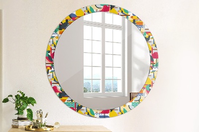 Round decorative wall mirror Geometric tropical birds