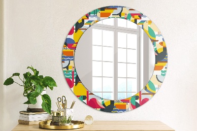 Round decorative wall mirror Geometric tropical birds