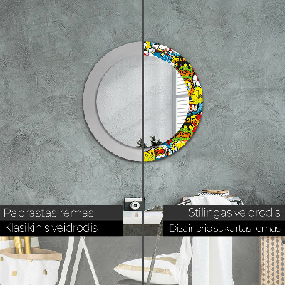 Round decorative wall mirror Comics style pattern